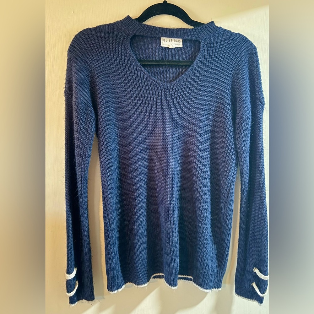 Olive & Oak Blue Sweater with White Accents